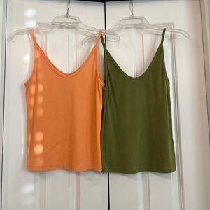 Set of 2 Universal Thread Orange and Green ribbed tank tops